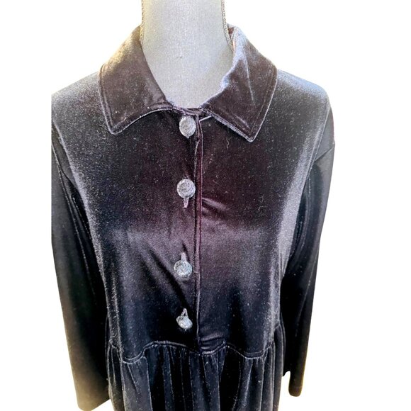 Vintage Coldwater Creek Black Velvet Buttoned Dress M Fairy Goth Wednesday Adams - Picture 3 of 10